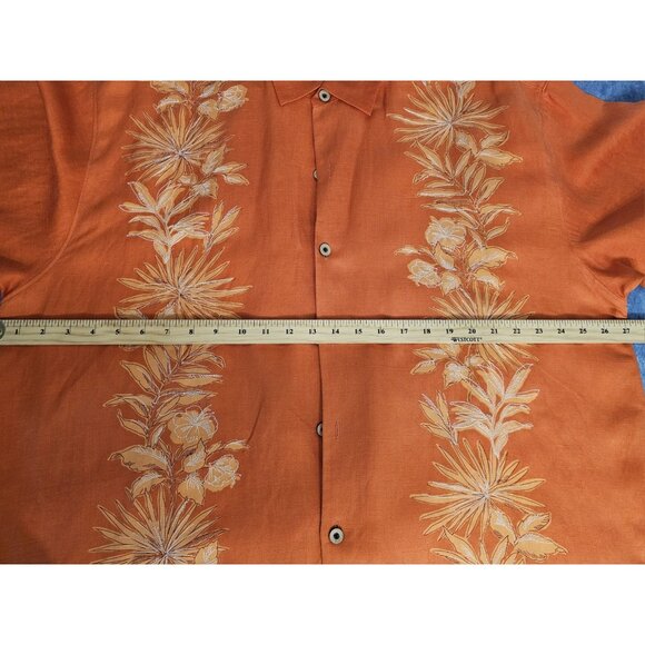 Tommy Bahama Orange Floral Shirt, XL Silk Linen Blend - Picture 8 of 11